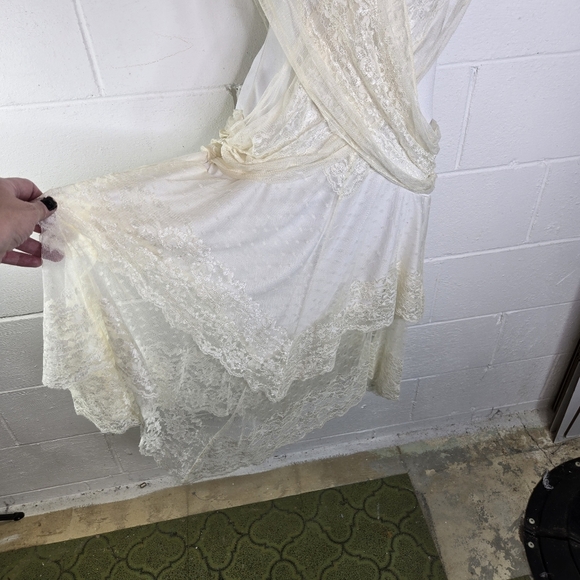 Vtg 70s 80s Steppin Out Boho Hippie Disco Stevie Ivory Lace Dress - Picture 11 of 13